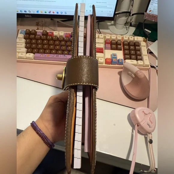 Coach Brown Sig Turnlock Planner Agenda Notebook Cover with Red Stripe and Charm - Picture 4 of 8